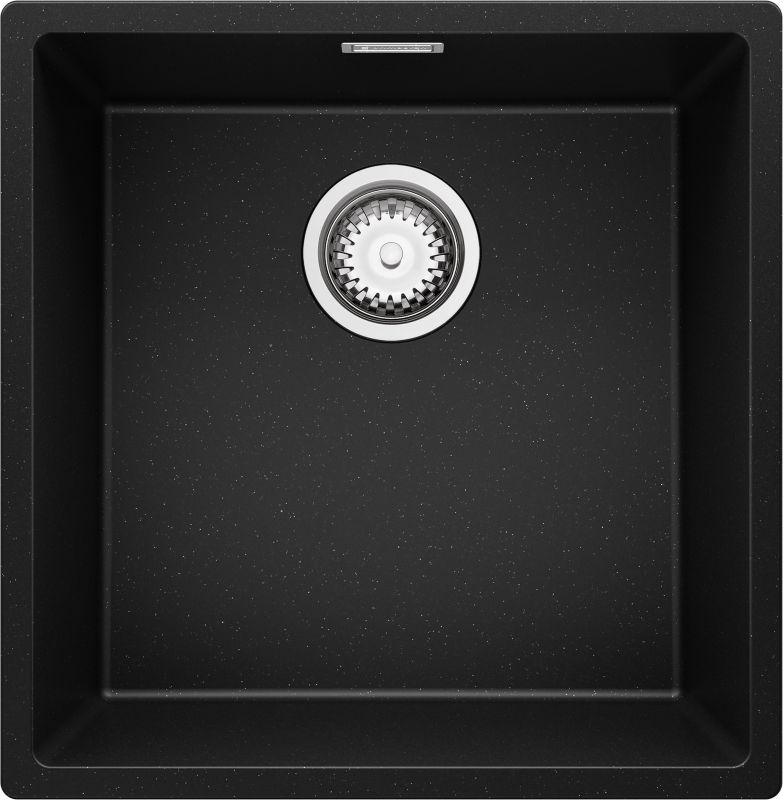 Zlewozmywak podblatowy Londyn PRIMAGRAN 46x47cm do szafki od 50cm, Czarny Metalik + Syfon, S210, 1 szt.