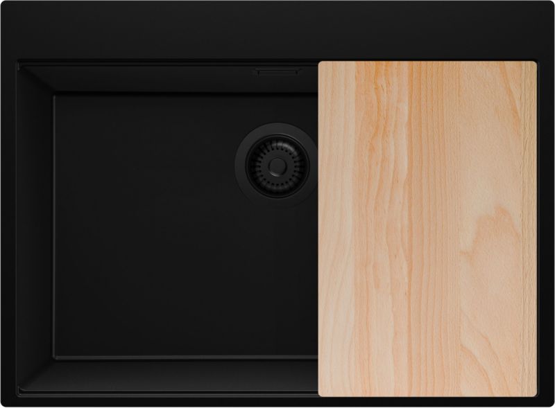 Zlewozmywak Oslo PRIMAGRAN Nablatowy 68x50cm do szafki od 70cm, Cały Czarny + Syfon + Deska, S498, 1 szt.