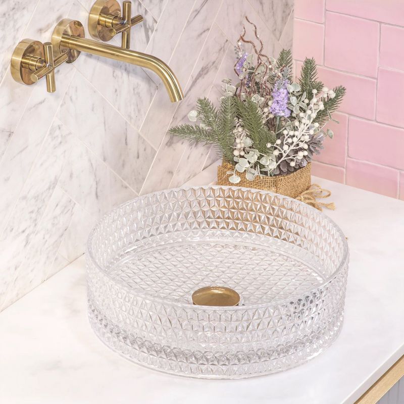 Umywalka Nablatowa Rea Cristal Okrągła Transparentny 35,5X33,5X11,5Cm 1 Szt