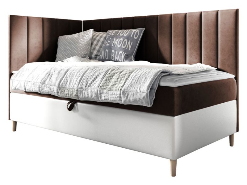 Łóżko kontynentalne MIRJAN 24 Maja Junior 3 100x200, Strona: Lewa biała ekoskóra/palona kawa 1 szt.