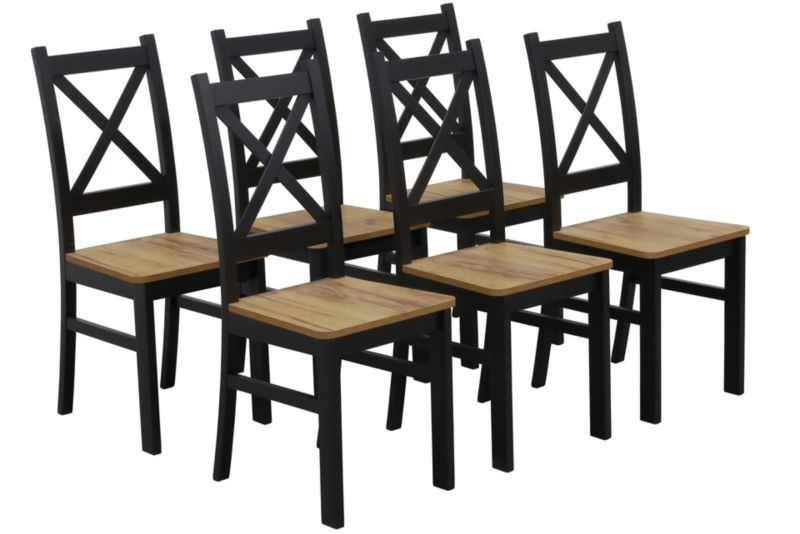 Zestaw Bonni 6x Krzesło drewniane do jadalni Czarny/Dąb Craft 1 kpl.