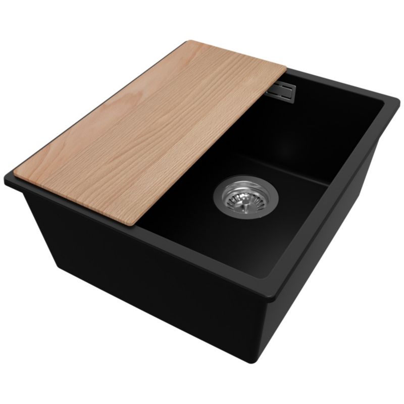 Zlewozmywak Londyn Slim PRIMAGRAN Nablatowy 41x47cm do szafki od 45cm z Syfonem i Dodatkiem Czarny 1 szt.