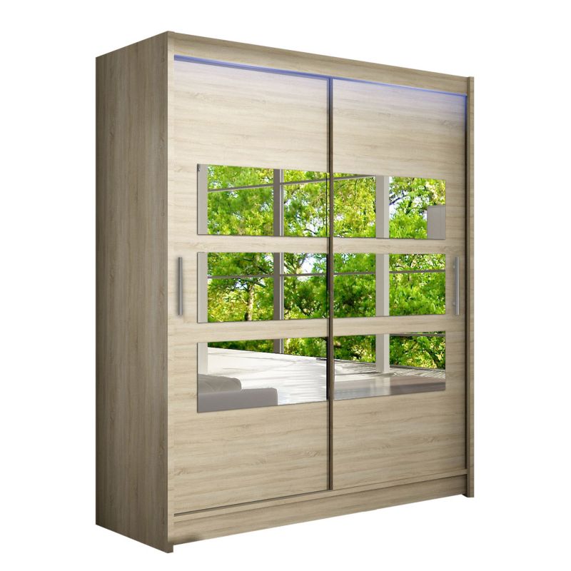 Szafa MIRJAN 24 z drzwiami przesuwnymi Presto VII z oświetleniem RGB dąb sonoma/lustro 1 szt.