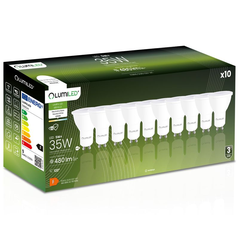 Żarówka LED Lumiled GU10 Reflektor PAR16 5W 480lm 4000K 120st 10 szt.