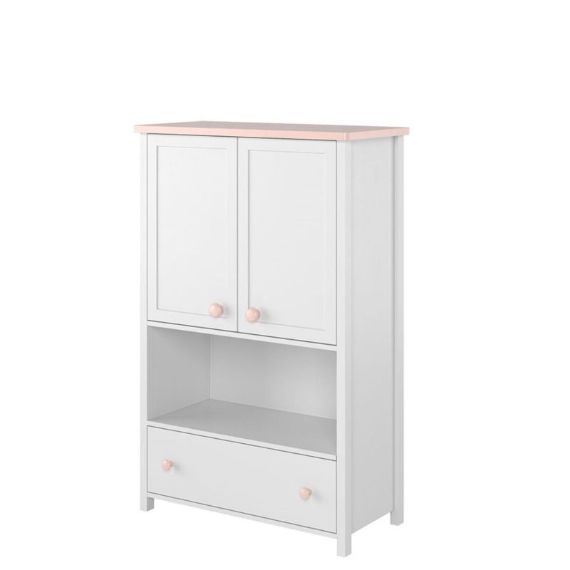 Komoda dwudrzwiowa Bettso Laura wysoka z różowymi dodatkami biały 1szt.