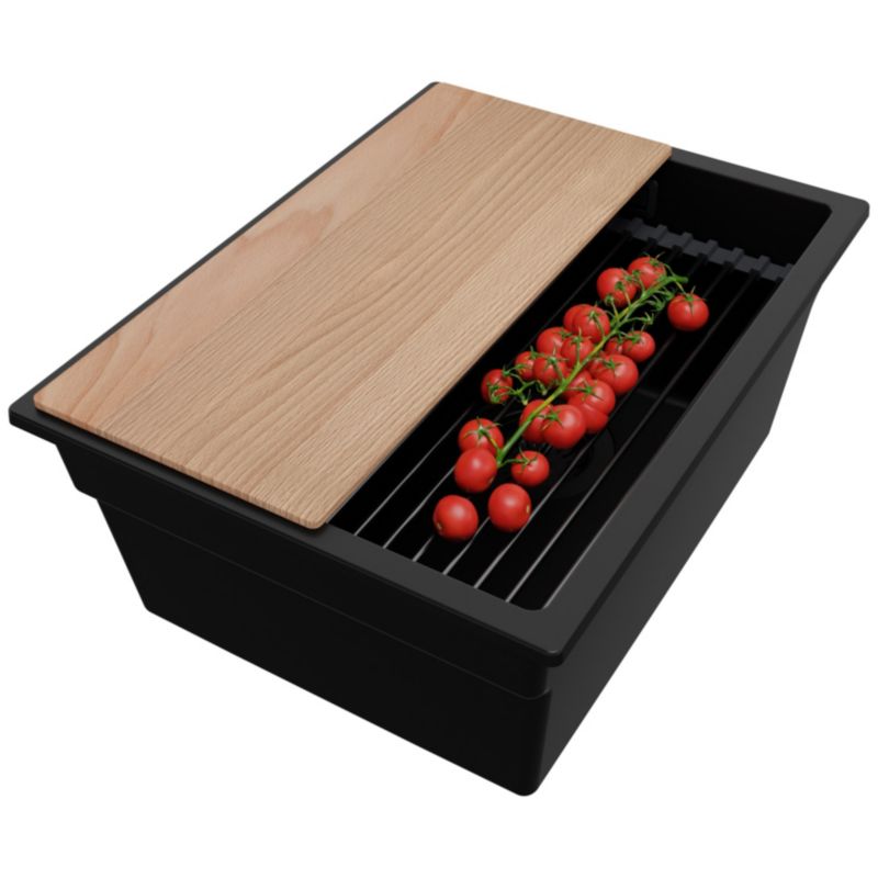 Zlewozmywak Praga Slim PRIMAGRAN Nablatowy 36x47cm do szafki od 40cm z Syfonem i Dodatkiem Cały Czarny 1 szt.