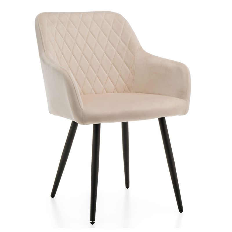 Krzesło tapicerowane New Home TODI beżowe pikowane welurowe z podłokietnikami 1 szt.