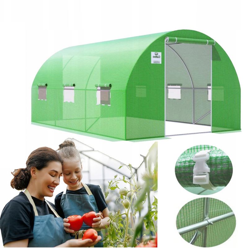 Tunel Ogrodowy Cultivo Foliowy Szklarnia 3x4,5x2 13,5m2 Zielony Podwójne Drzwi Uv4 1 szt