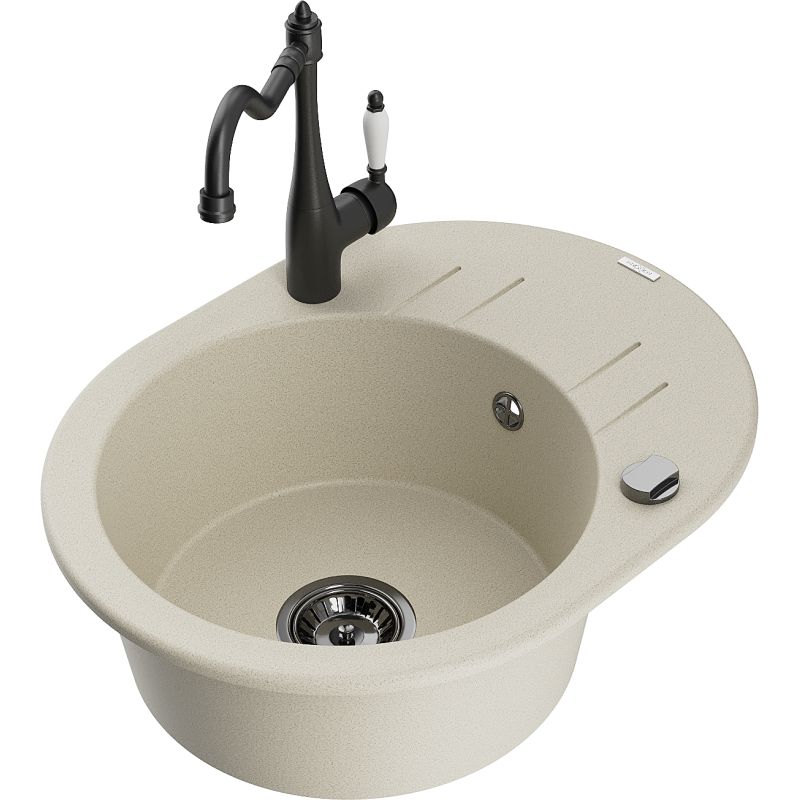 Zlewozmywak granitowy 1-komorowy Mexen Kevin z ociekaczem i baterią kuchenną Carla biały - 6517-20-670700-70 1 szt.