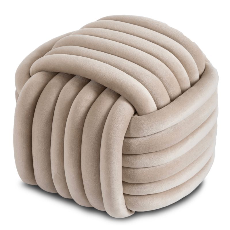 Pufa Mebel Elite MAGMA Siedzisko Do Toaletki Przedpokoju Welurowa Pleciona Puf Kremowa 1 szt