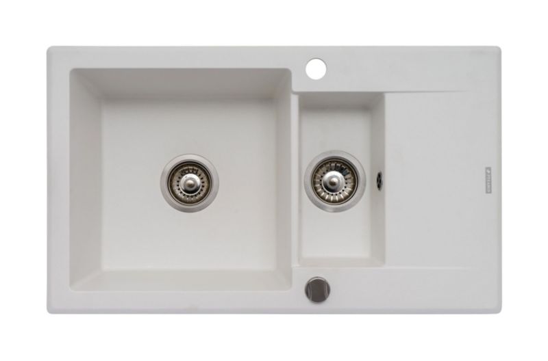 Zlewozmywak pyragranitowy Pyramis Korfu 1,5-komorowy biały 78x46 cm odwracalny 1 szt.