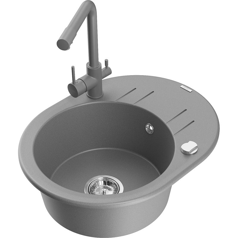 Zlewozmywak granitowy 1-komorowy Mexen Kevin z ociekaczem i baterią kuchenną Elia beżowy - 6517-69-670101-70 1 szt.