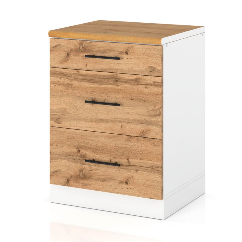 Szafka Kuchenna Hurtownia-Mebli Stojąca Z Szufladami D60S3 MET sPremium 60cm Biały Mat Dąb Wotan 60x52x85 cm 1szt.