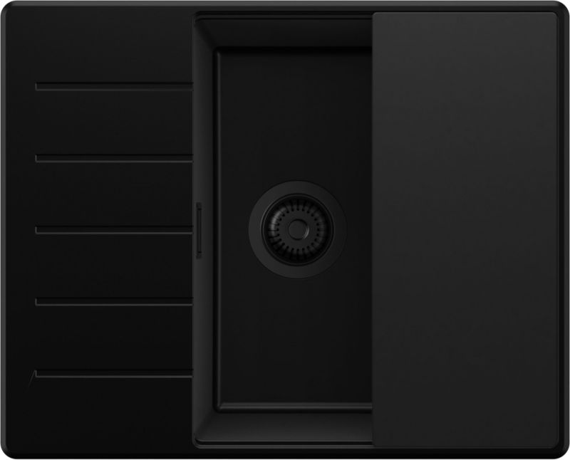 Zlewozmywak Kopenhaga PRIMAGRAN Nablatowy 62x50cm do szafki od 50cm, Cały Czarny + Syfon + Deska, S467, 1 szt.