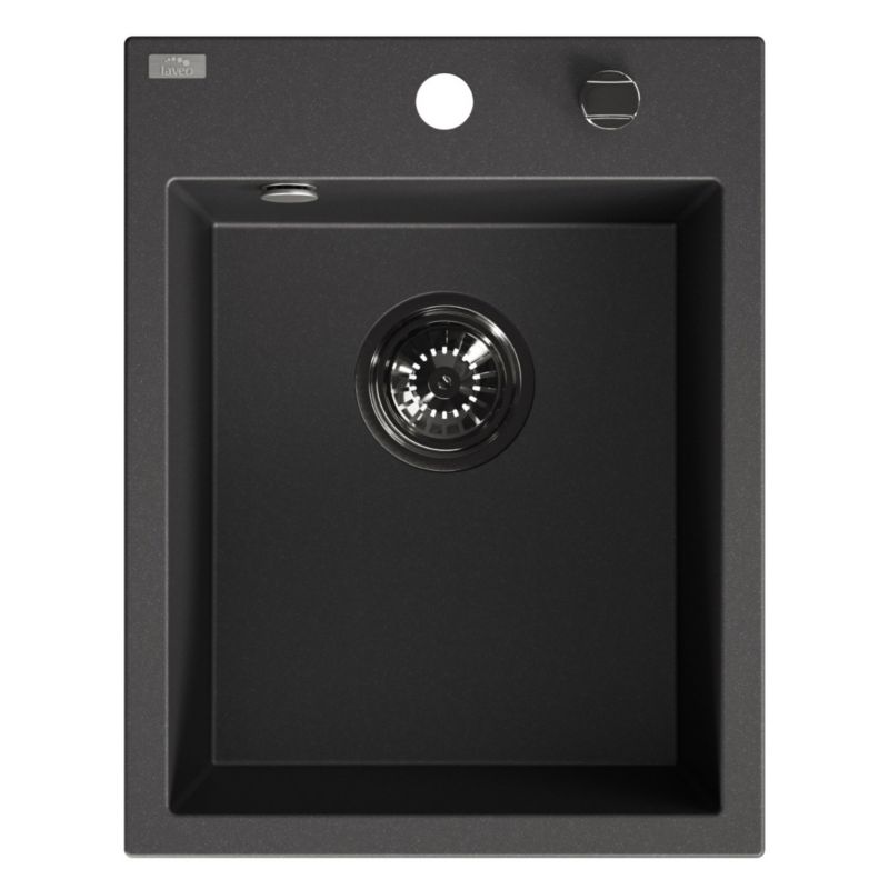 Zlew Zlewozmywak Granitowy Jednokomorowy, Czarny MONCHICHI, Laveo, 50x39cm z syfonem,1 szt.
