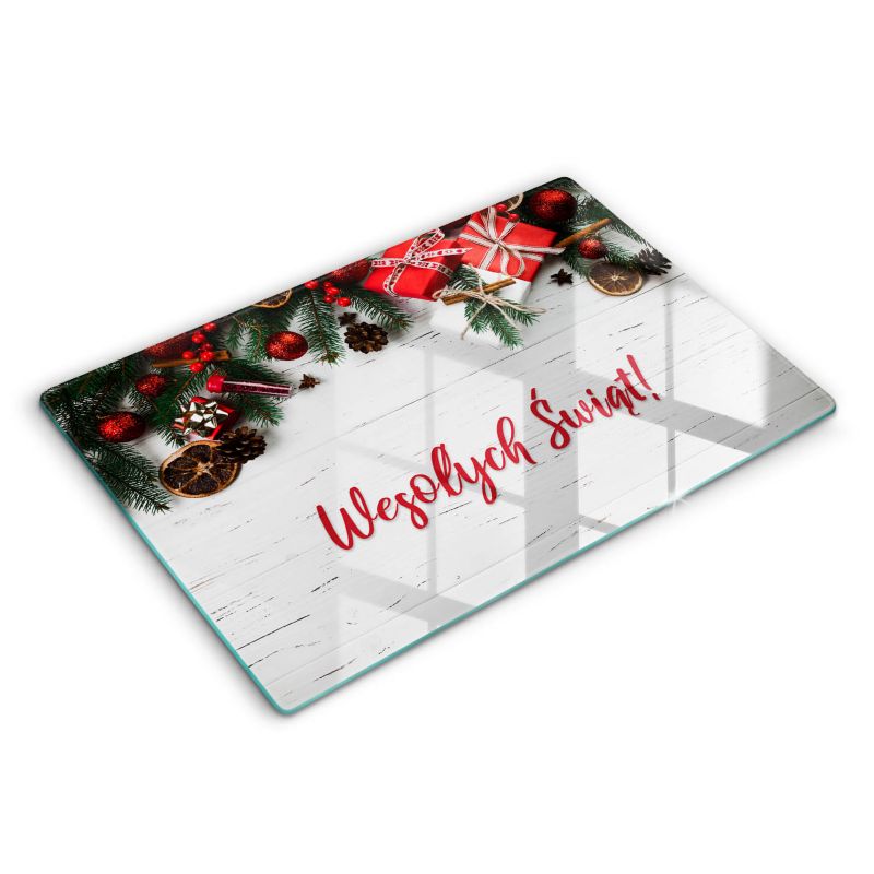 Szklana deska do krojenia Wallfluent 80x52 cm Napis: Wesołych Świąt 1 szt.