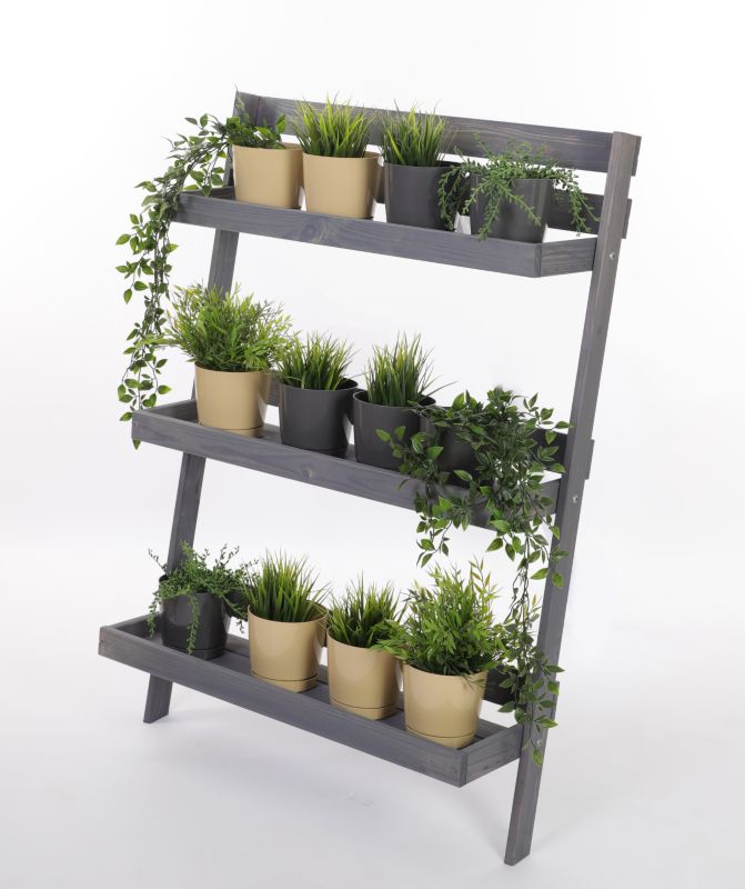 Kwietnik drewniany MODO24 3-poziomowy opierany o ścianę 115x77x23 cm impregnowany szary eko 1 szt.