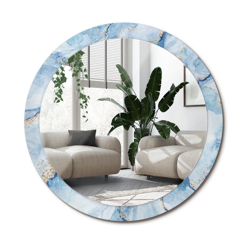 Lustro Okrągłe Tulup Błękitny Marmur 90 cm Subtelne Na Podkładzie 1 szt.