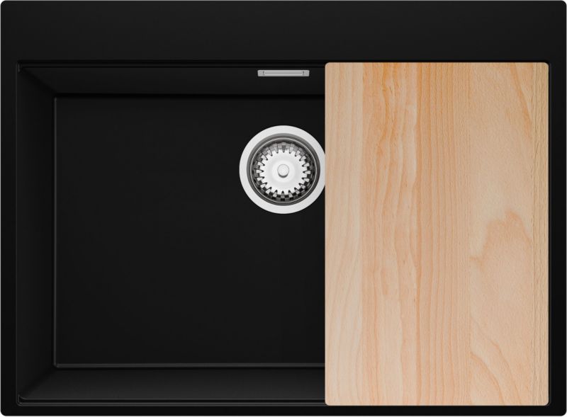 Zlewozmywak Oslo PRIMAGRAN Nablatowy 68x50cm do szafki od 70cm, Czarny + Syfon + Deska, S493, 1 szt.