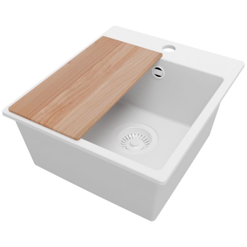 Zlewozmywak Ryga Easy PRIMAGRAN Nablatowy 38x44cm do szafki od 40cm z Syfonem i Dodatkiem Cały Biały 1 szt.