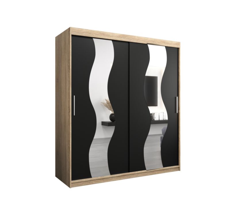 Szafa przesuwna Abiks SEWILLA 180 dąb sonoma + czarny mat 1 szt.