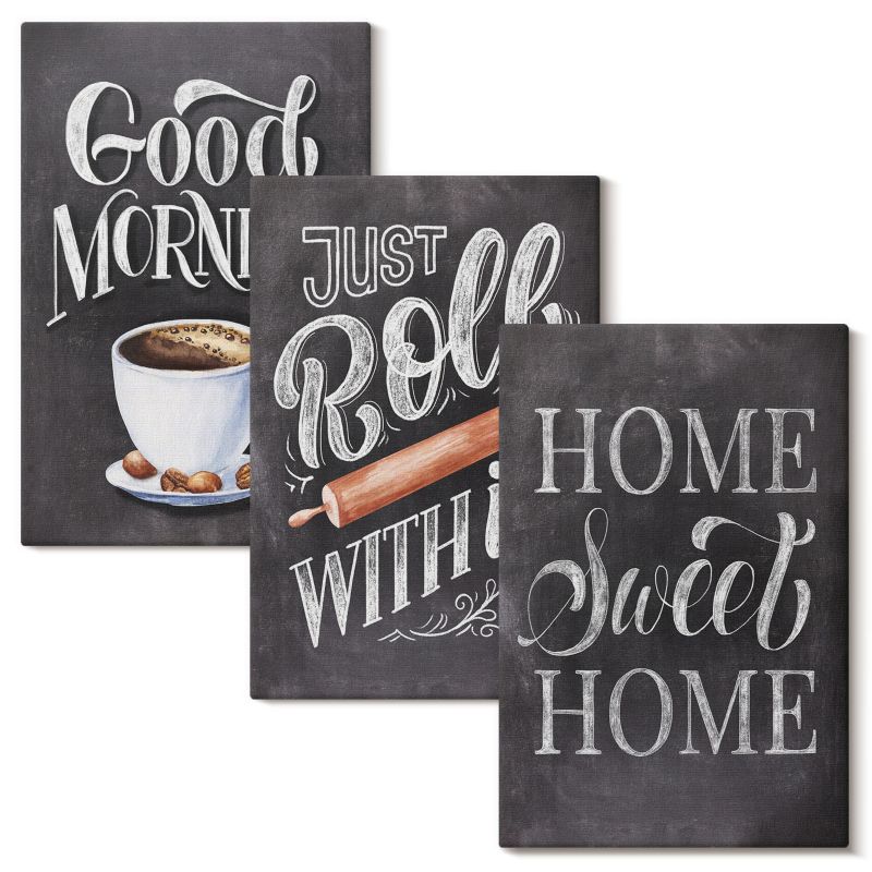 Kolekcja Obrazów Na Płótnie Wallfluent 40x60 cm Domowe motywy kuchenne napisy 3 szt.