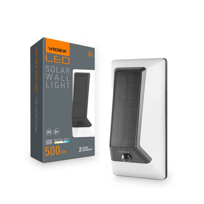 Kinkiet solarny Videx Bhso biały LED 5000K 500lm IP54 wym: 24 x 12 x 7,5 cm tworzywo sztuczne - 1 szt.