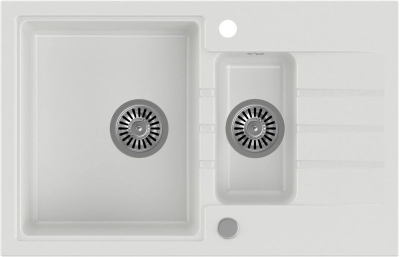 Zlewozmywak Quadron Peter 156 GraniteQ 78x50 cm biały odwracalny 1,5-kom: syfon, ociekacz 1 szt.