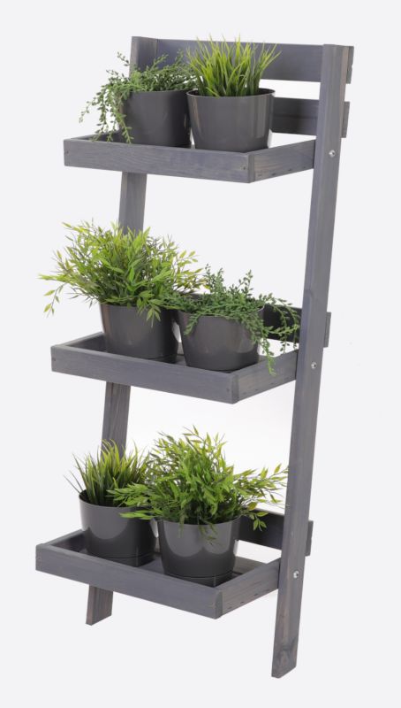Kwietnik drewniany MODO24 3-poziomowy opierany o ścianę 115x57x23 cm impregnowany szary eko 1 szt.