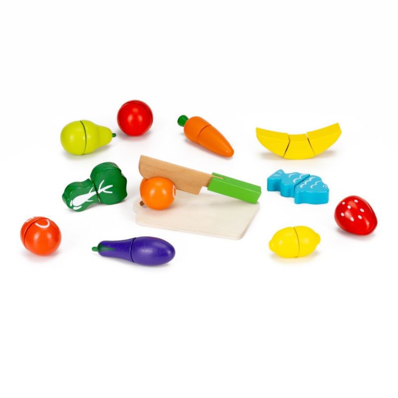 Drewniany zestaw: deska z nożykiem do krojenia Springos owoce, warzywa na rzepy 13 el. dla dzieci, kolorowe 1 kpl.