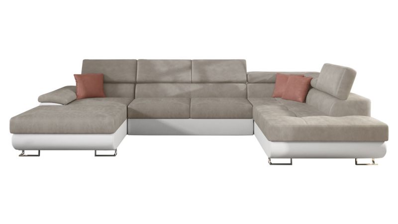 Narożnik z funkcją spania MIRJAN 24 Cotere Bis prawy biała ekoskóra/kość słoniowa/pudrowy róż 1 szt.