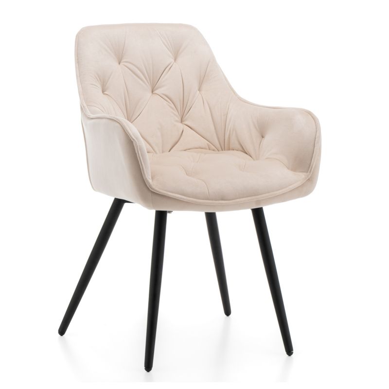 Krzesło tapicerowane New Home SIENA beżowe pikowane welurowe z podłokietnikami 1 szt.