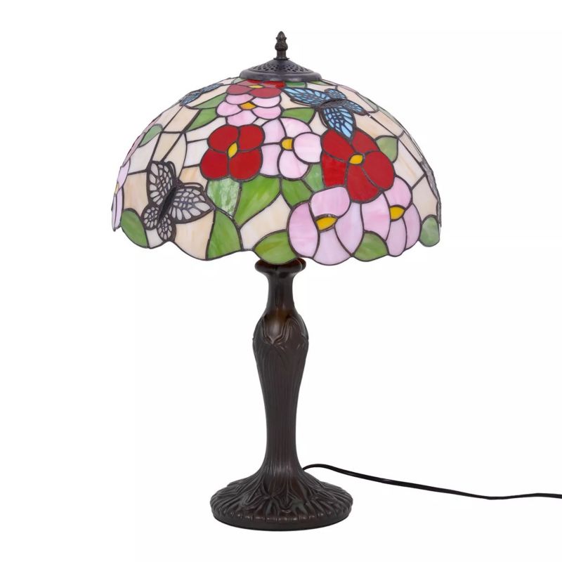 Lampka stołowa Kaja Butterfly mutlikoloo-antyczny brąz witrażowa 1 x E27 x 20W IP20 wym: 60 x 40 x 40 cm szkło witrażowe - 1 szt.
