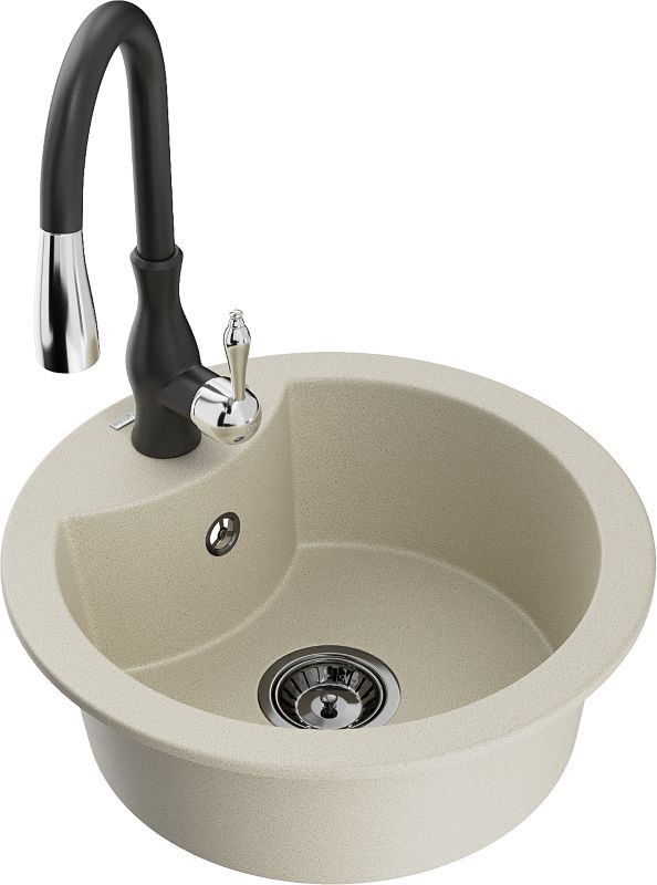 Zlewozmywak granitowy Mexen Diego 1-komorowy z baterią kuchenną Savita czarny - 6512-77-672601-70 1 szt.