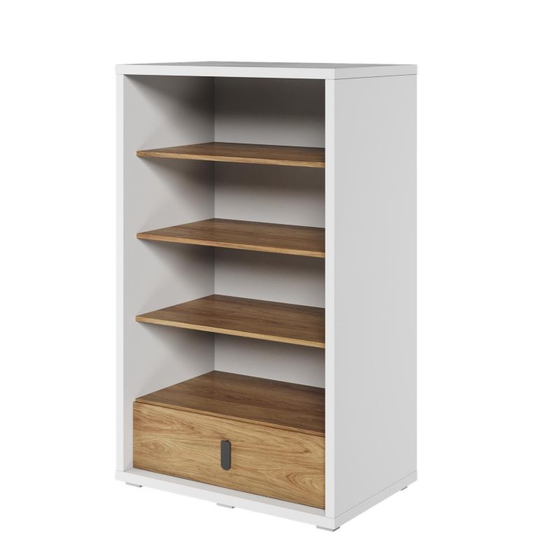 Regał stojący Bettso Simi nowoczesny z szufladą i półkami dąb hikora biały 1szt.