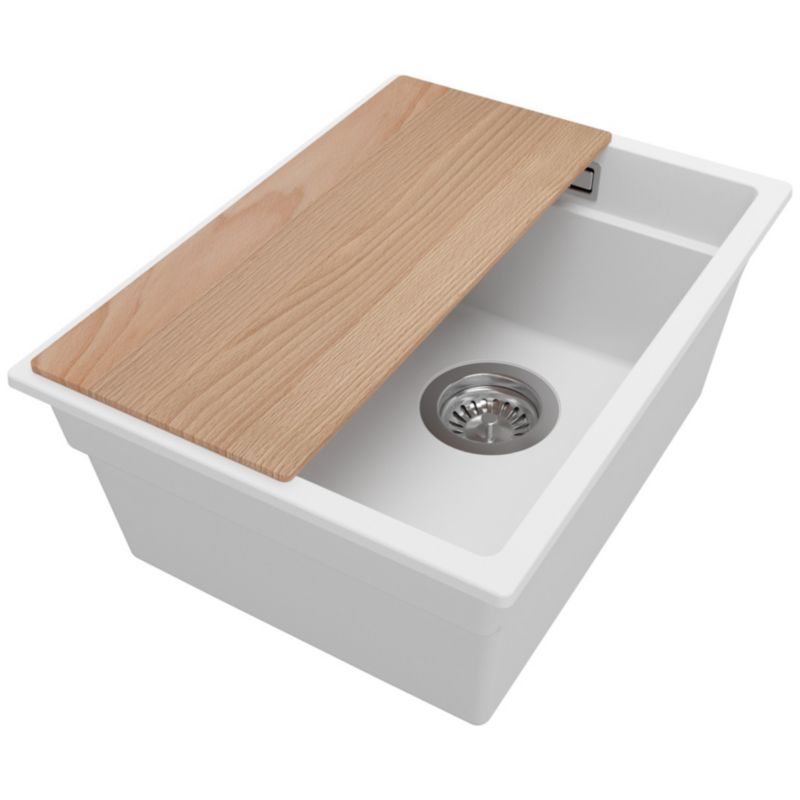 Zlewozmywak Praga Slim PRIMAGRAN Nablatowy 36x47cm do szafki od 40cm z Syfonem i Dodatkiem Biały 1 szt.