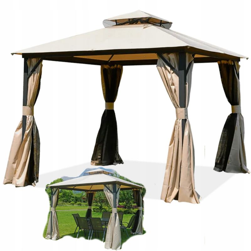 Pawilon do ogrodu Hardmaister z moskitierą i zasłonami VANCOUVER 3x4 Beige 1 szt