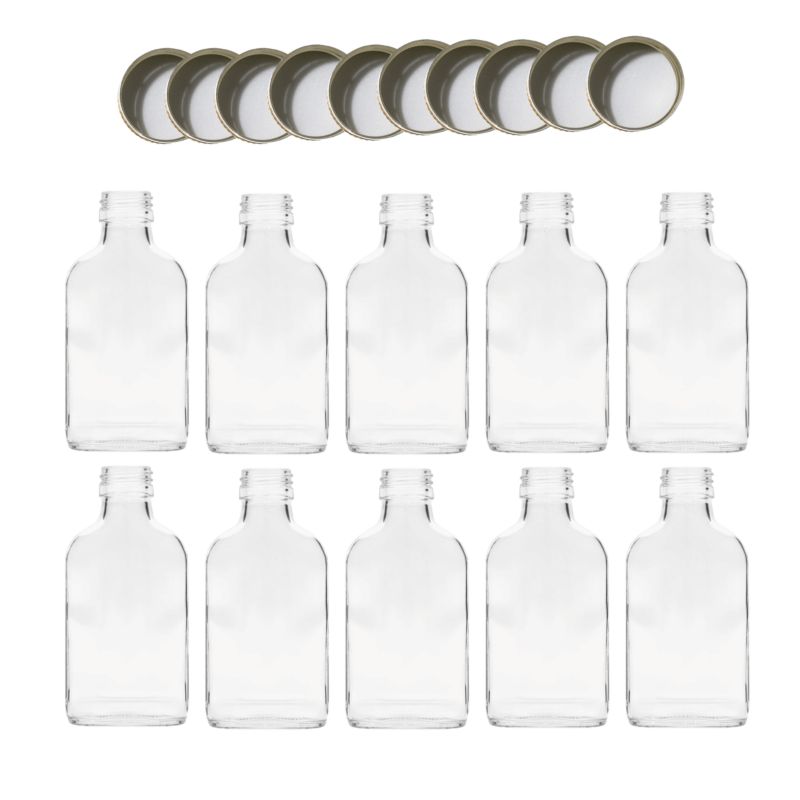 Butelki szklane MODO24 100 ml piersiówka fi 28 z nakrętkami PZH 10 szt.