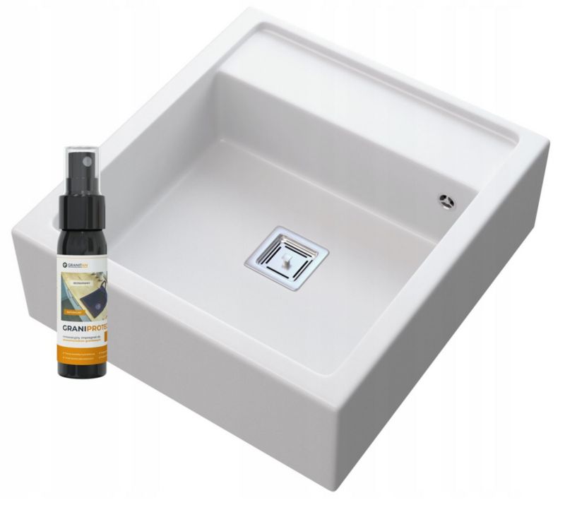 Zlewozmywak Granitowy Kuchenny Granitan Farmerski Skandynawski Biały z Syfonem 1kpl.