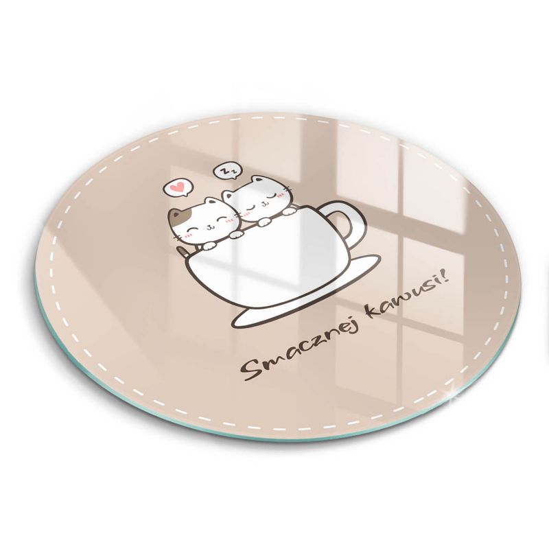 Szklana deska do krojenia Wallfluent fi30 cm Motyw: Smacznej Kawusi 1 szt.