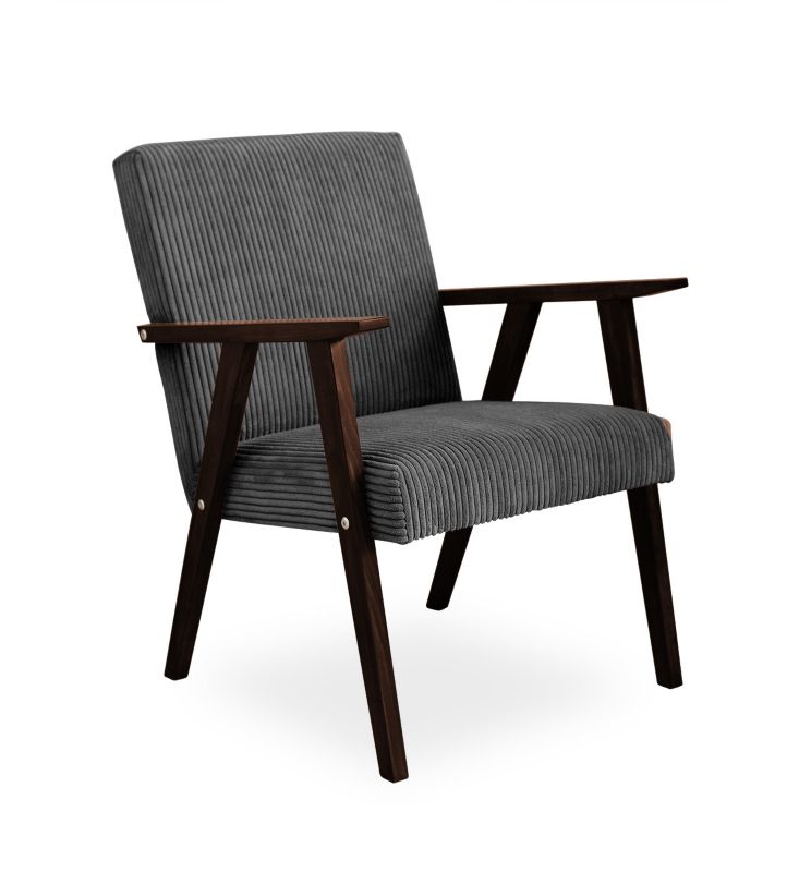 Fotel tapicerowany Bettso Lisek - prl w tkaninie poso na orzechowej nodze ciemnoszary 1szt.