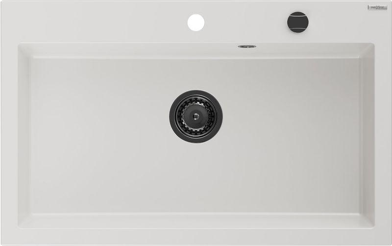 Zlewozmywak granitowy Mexen Elix 800x500 mm biały z czarnym syfonem - 6527801005-20-B