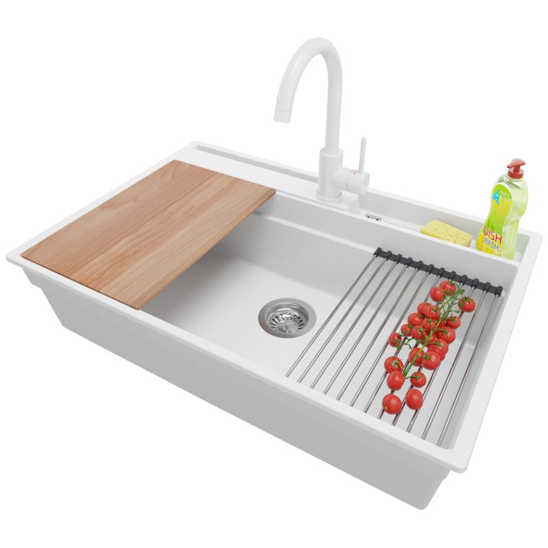 Zlewozmywak Granitowy Oslo Pocket PRIMAGRAN Nablatowy 78x53cm, Biały + Bateria + Syfon + Akcesorium, S342, 1 szt.