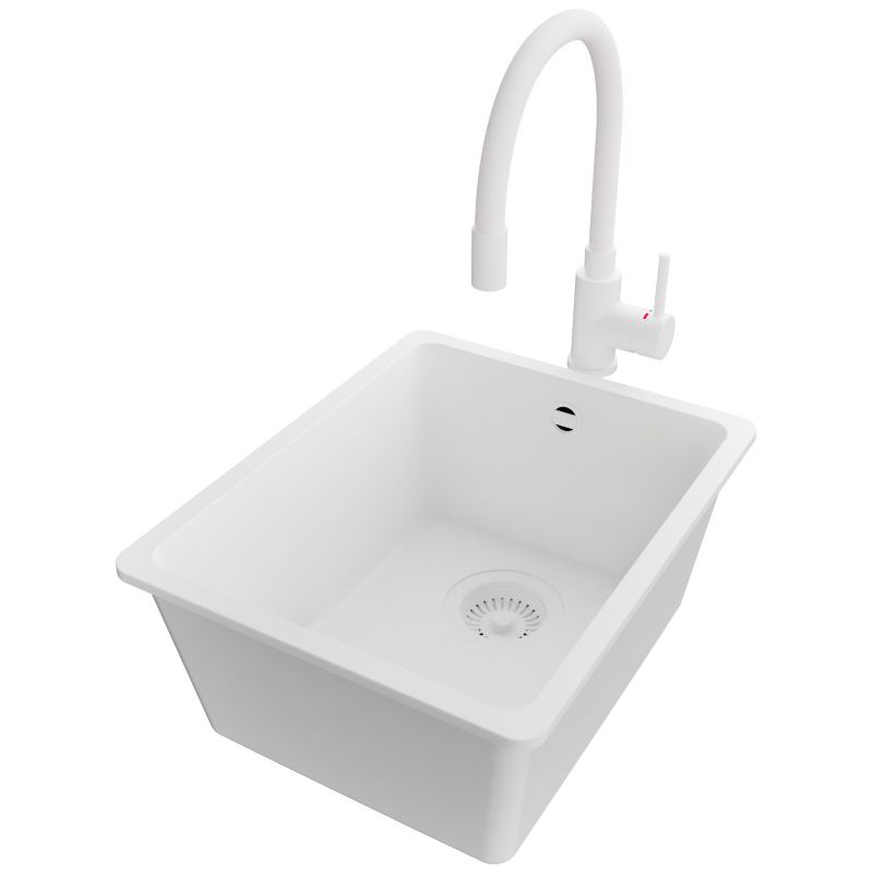 Zlewozmywak podblatowy Wenecja Easy PRIMAGRAN 36x44cm do szafki od 40cm, Cały Biały + Bateria 38x14cm + Syfon, S024, 1 szt.