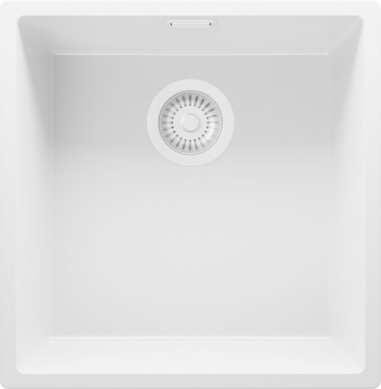 Zlewozmywak Londyn Slim PRIMAGRAN Nablatowy 46x47cm do szafki od 50cm, Cały Biały + Syfon, S214, 1 szt.