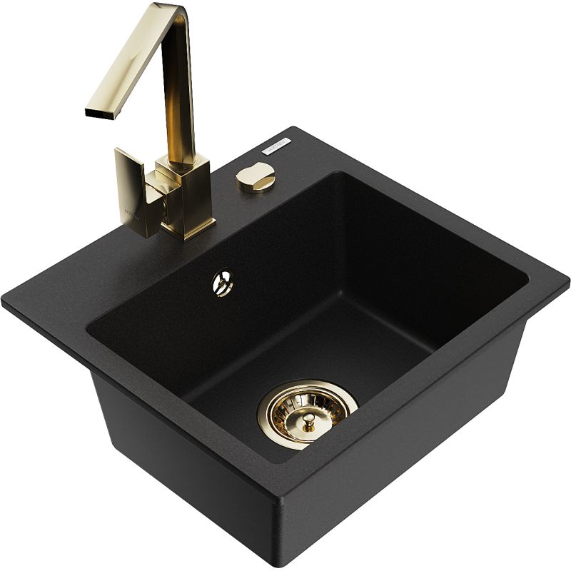 Zlewozmywak granitowy 1-komorowy Mexen Milo z baterią kuchenną Rita czarny - 6505-77-670300-50-B 1 szt.