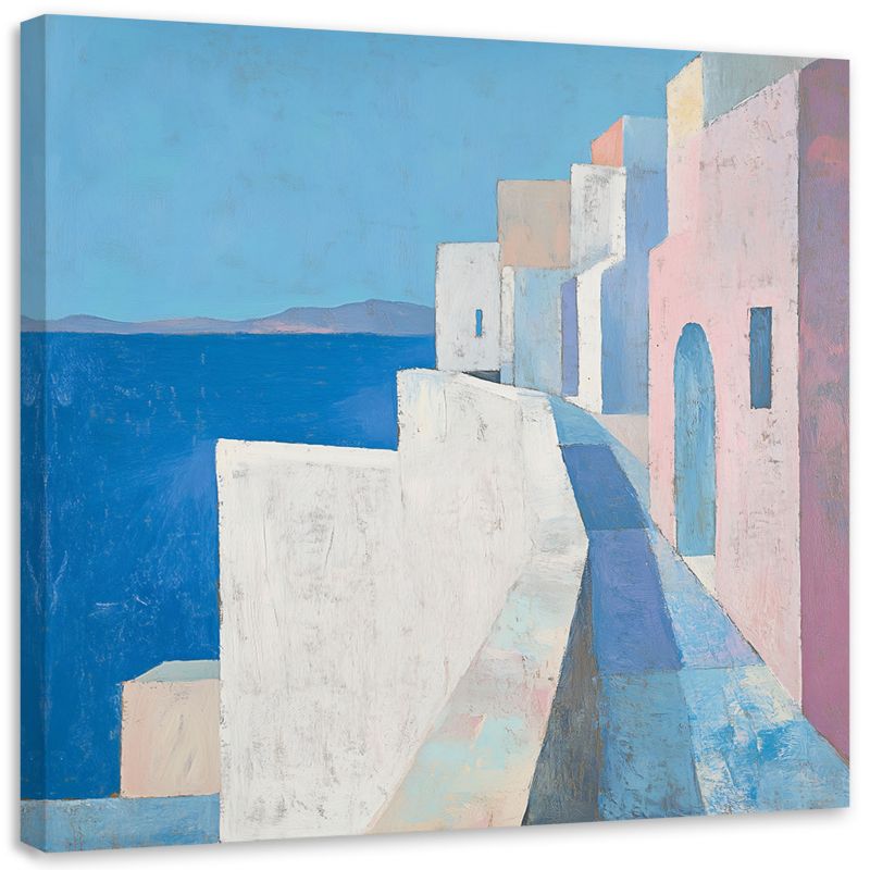 Obraz na płótnie Feeby Pastelowe Budynki Morze Pejzaż Niebiski 60x60cm 1szt