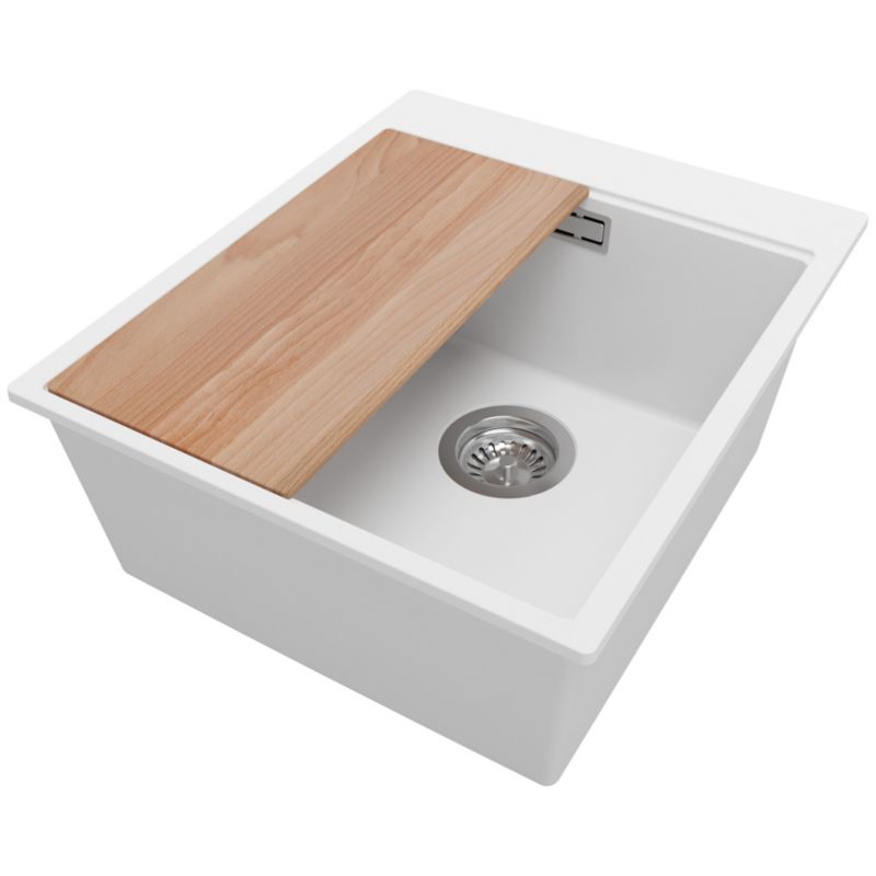 Zlewozmywak Oslo PRIMAGRAN Nablatowy 43x50cm do szafki od 45cm, Biały + Syfon + Deska, S184, 1 szt.