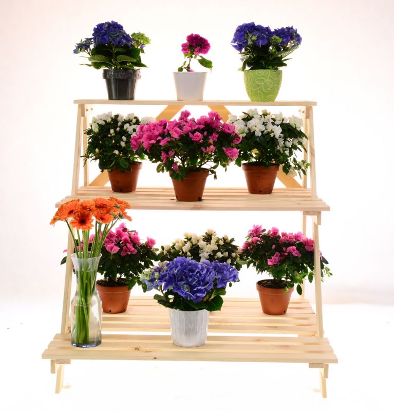 Kwietnik drewniany MODO24 regał na doniczki 90 x 85 x 67 cm naturalny 1 szt.