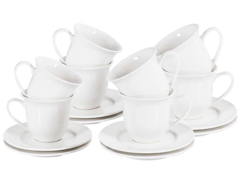 Zestaw 8 filiżanek ze spodkami Elderberry Porcelana Biały 1 kpl